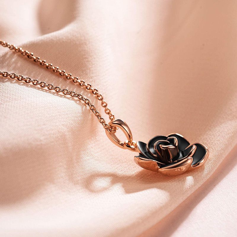 Collana con ciondolo a forma di rosa nera, catena corta per collare, moda coreana versatile, temperamento personalizzato decorativo_voghion.com