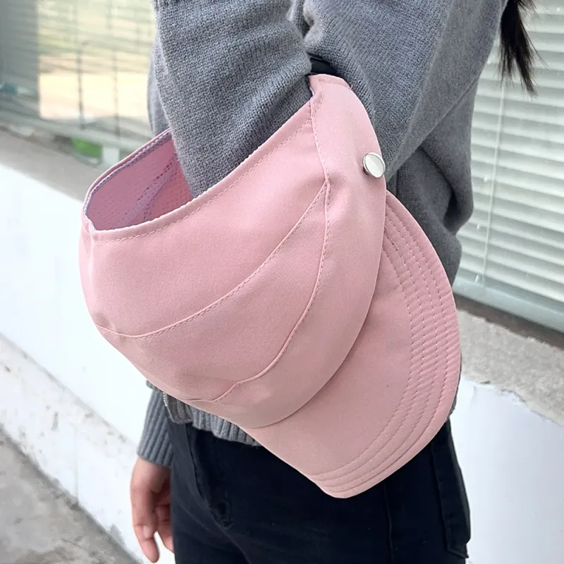Fashion Korean Women Empty Top Foldable Wide Brim Sun Protection Hats Summer Visor Fisherman Face Mask Hook Hat Ponytail Cap_voghion.com