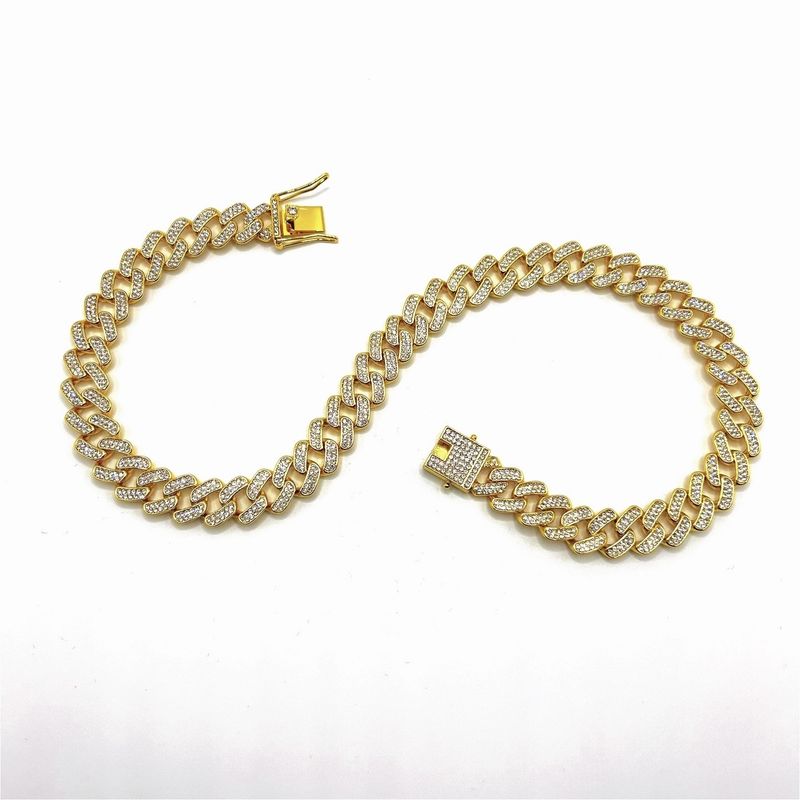 Cuban Chain Inlaid Full Diamond 15mm Unisex Hip-Hop Style Gold-Plated Bracelet_voghion.com