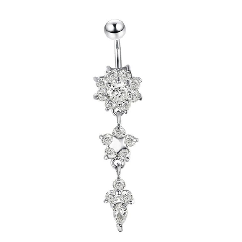 Yamaler Lady strass fiore in acciaio inossidabile ombelico anello piercing gioielli_voghion.com
