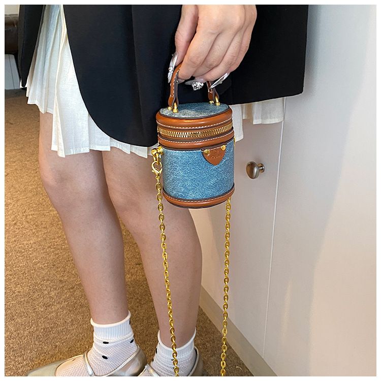 Borsa a secchiello da donna, mini borsa a secchiello rotonda con contrasto di colore, stile per famiglie, da portare a mano, piccola borsa a tracolla color rossetto, da donna_voghion.com