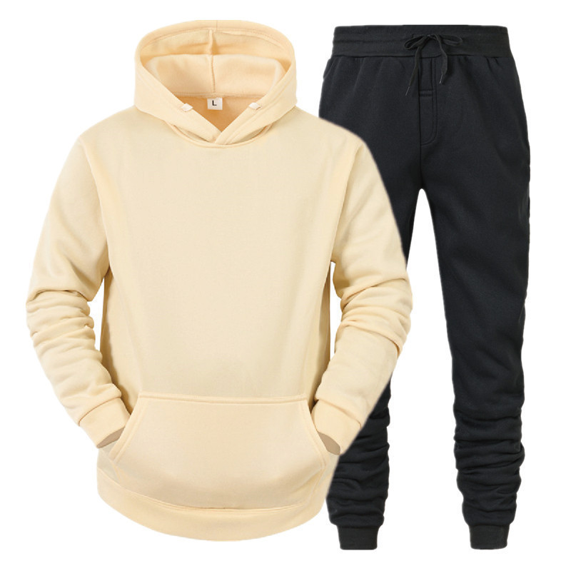 Straight Hoodie Smooth Plate Solid Color Sweater Sport 2 Piece Set Autumn And Winter Fleece_voghion.com