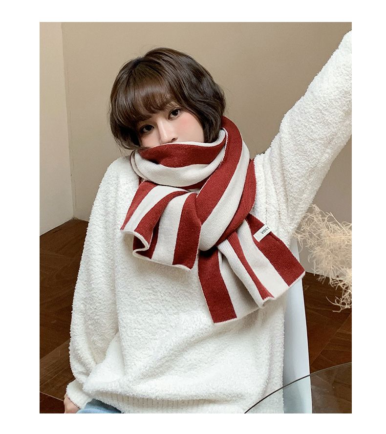 Koreanische version neue kontrast gestreiften gestrickte frauen herbst winter studenten, warm und vielseitig, hals schutz für_voghion.com
