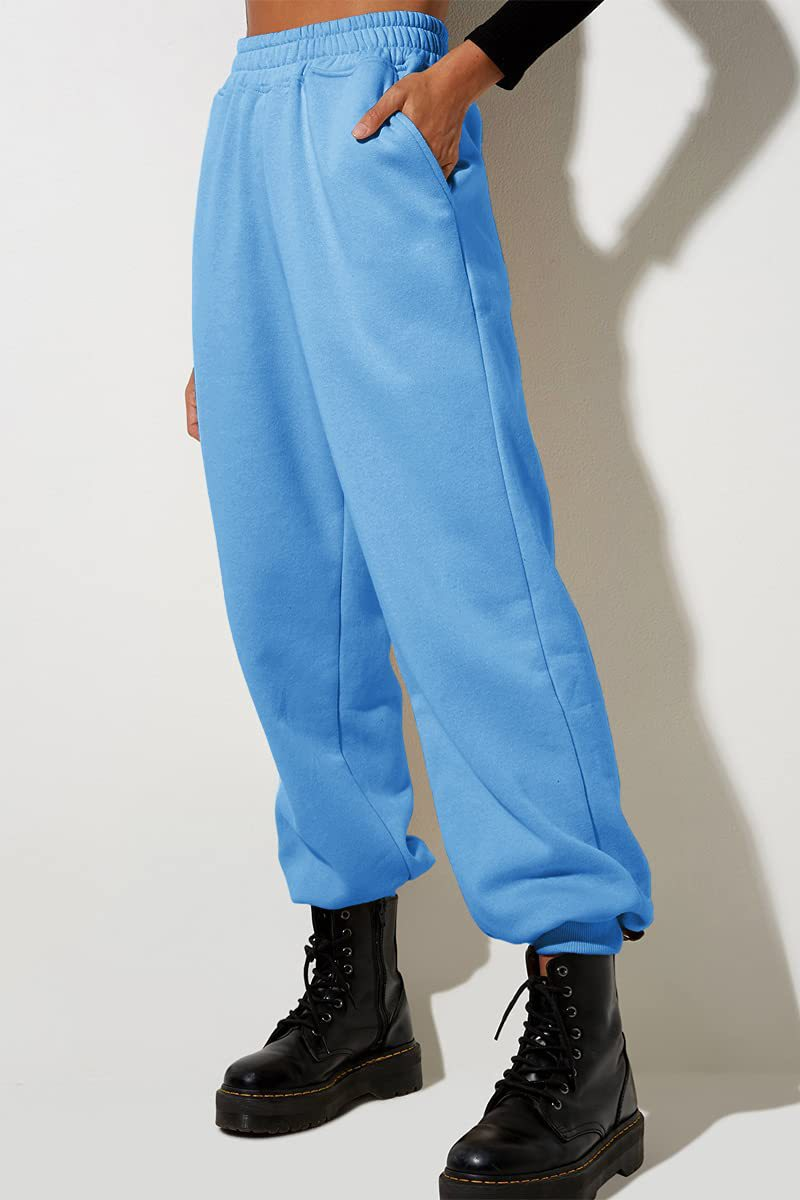 Pantaloni casual sportivi in tinta unita da donna con gambe larghe_voghion.com