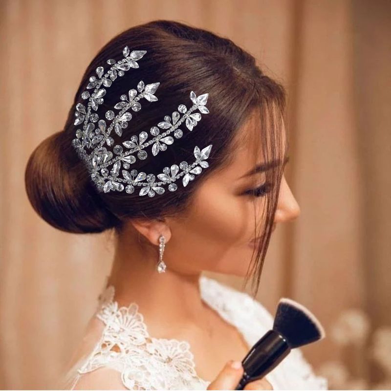Copricapo da sposa fatto a mano con catena a griffe in strass e inserti dorati, pettine, accessori per capelli._voghion.com