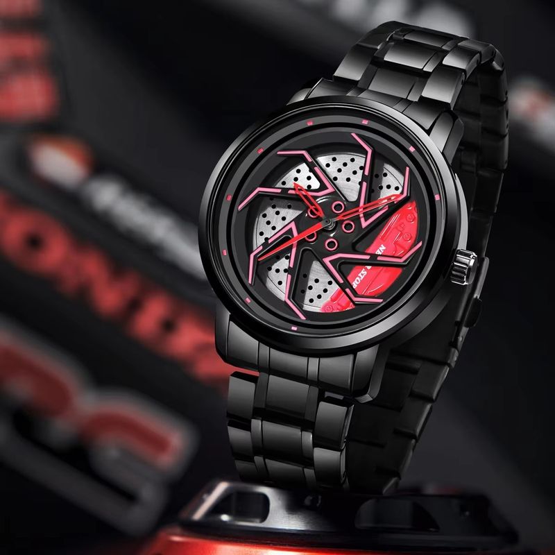 Steel Band Personality Cool Men's Quartz Watch Trend Fashion Rotating Car Outline Watch Box_voghion.com