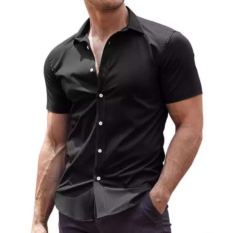 Kurzärmeliges, lässiges Button-Up-Hemd für Herren für Strand und Sommer_voghion.com