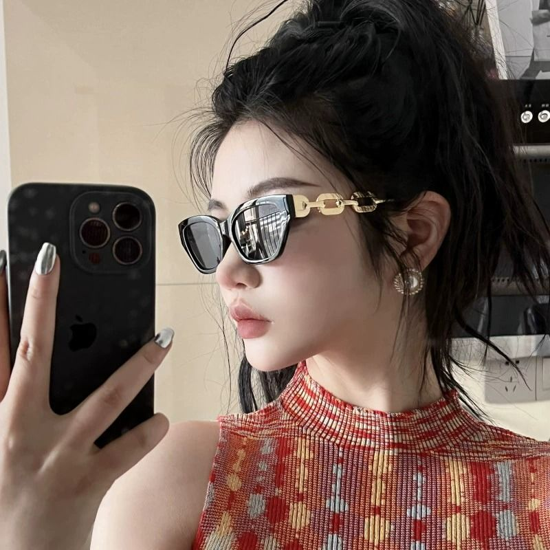 Retro Cat Eye Fashion Chain Leg Sunglasses New High-grade Texture Sunglasses Personalized European And American Spice Girls Sunshade_voghion.com