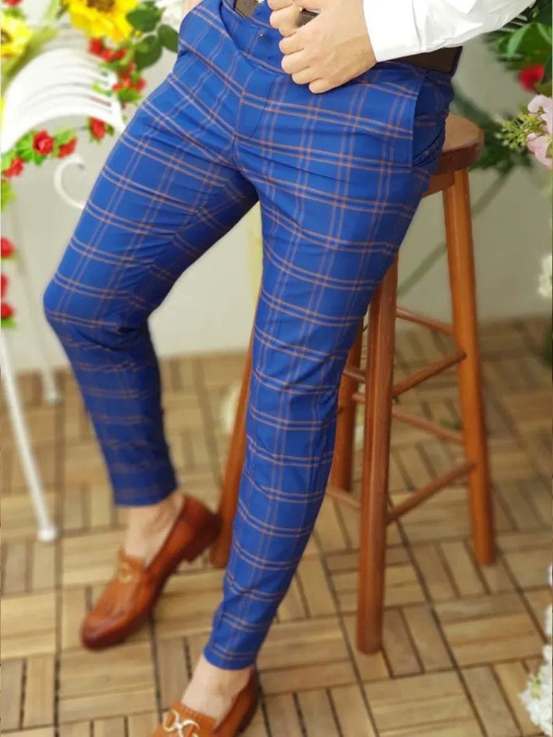 Prodotti Premium Nuovi pantaloni lunghi casual da lavoro slim fit da uomo primaverili con motivo a quadri 3D di tendenza_voghion.com