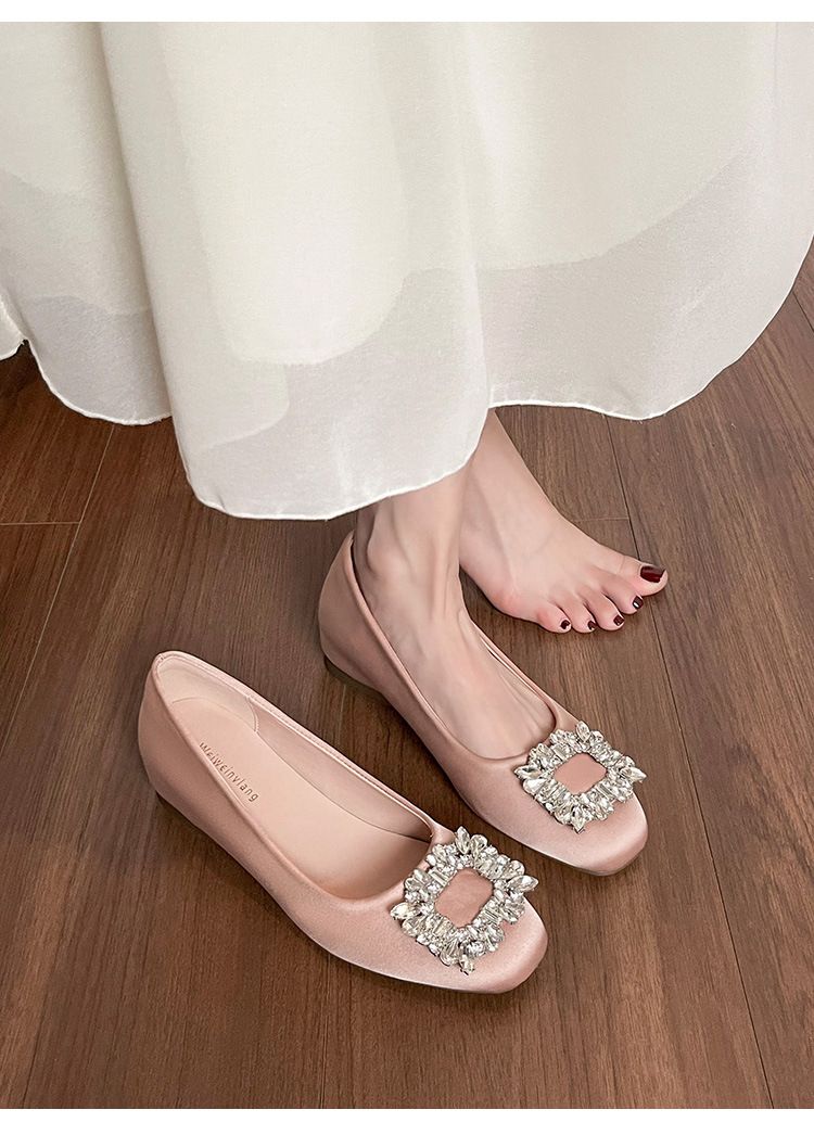 Scarpe singole francesi da donna con aumento dell'altezza interna, con gonna bassa e strass, scarpe da sposa con suola piatta_voghion.com