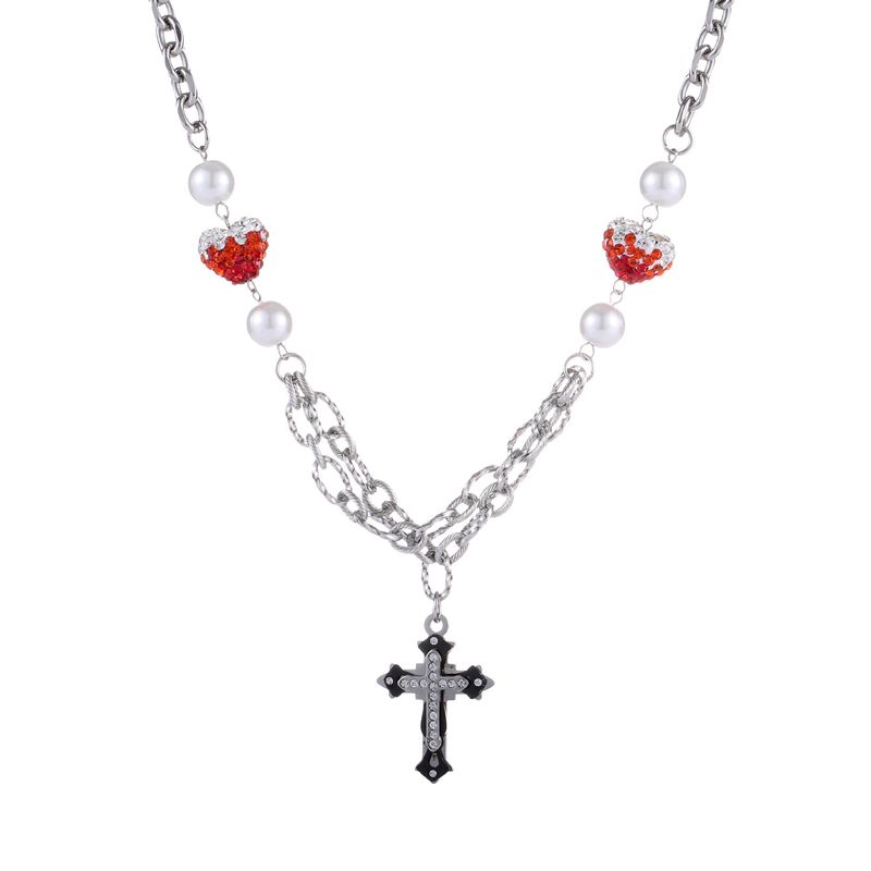 Dräifaarweg Gradient Volldiamant Léift Faarfpassend Kräizanhänger Hip Hop National Trend Neutral Halskette Kann vu Männer a Frae gedroe ginn_voghion.com