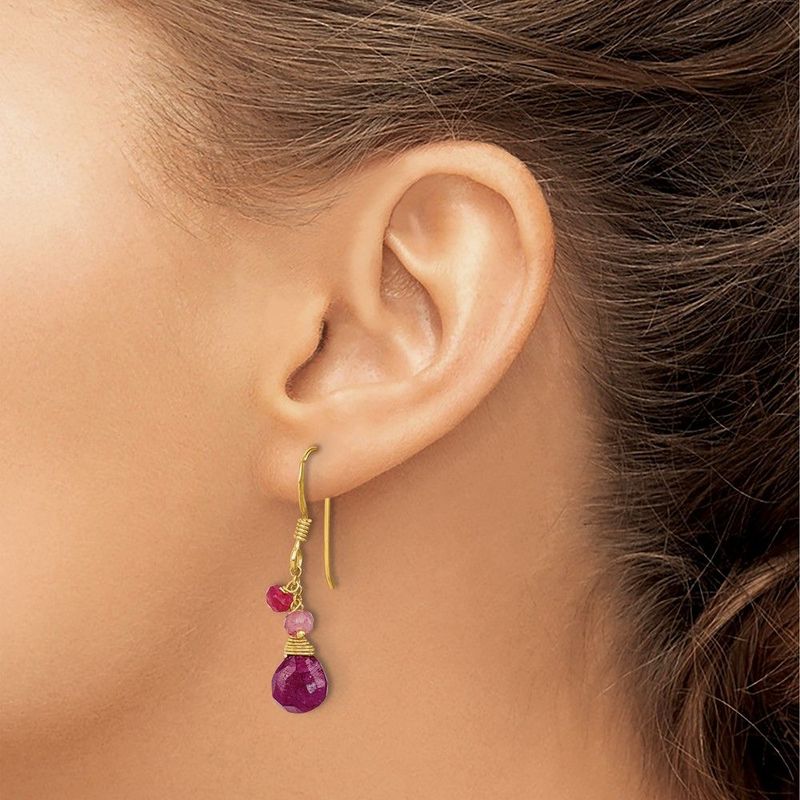 Sterling Silver Gold-tone Vermeil Polished Ruby Teardrop Dangle Earrings_voghion.com