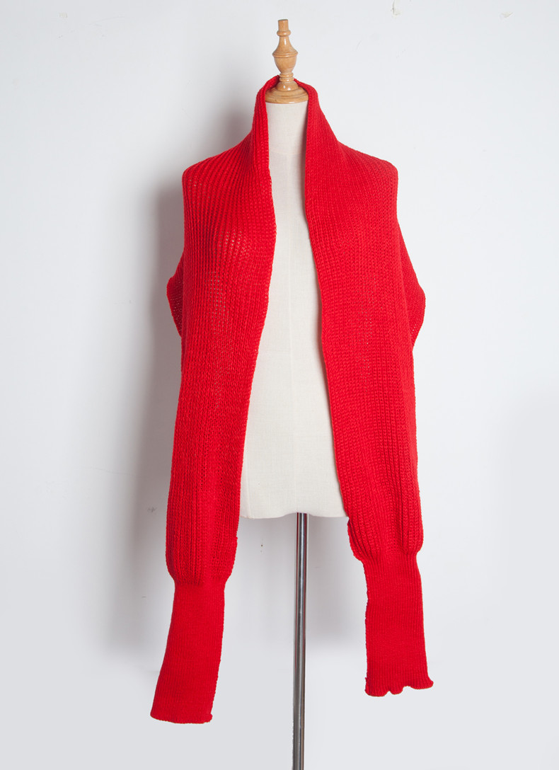 Women's Scarves version solid color acrylic wool knitted scarf with sleeves_voghion.com