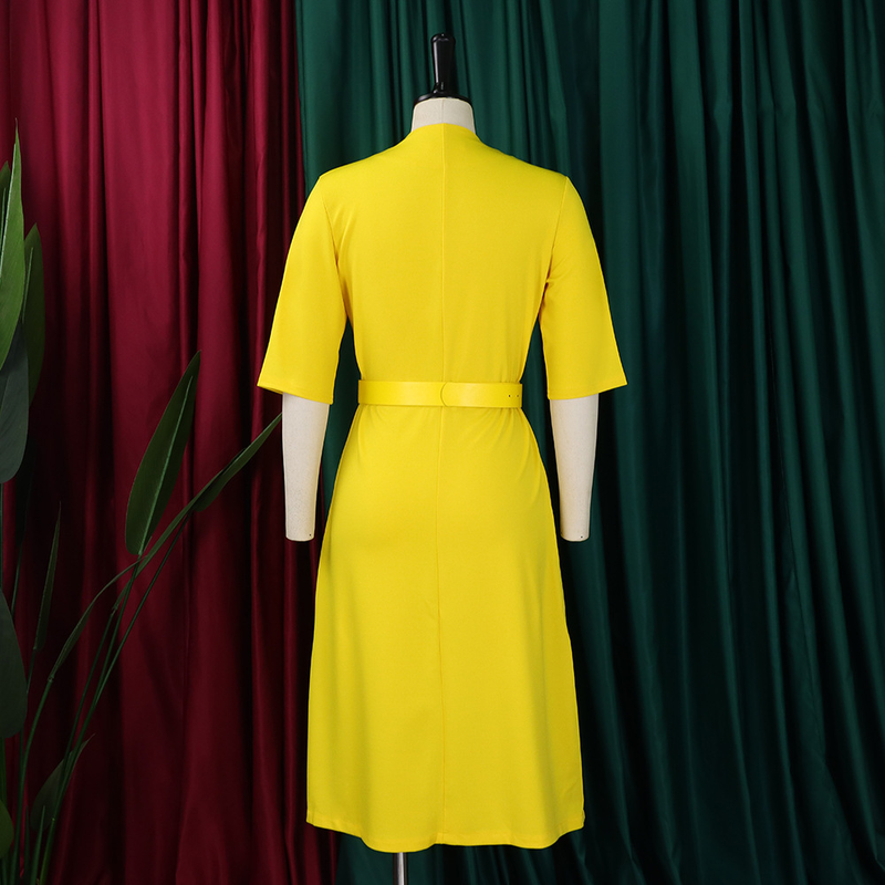 Damen 2024 Herbst Neues V-Ausschnitt Knopf Stil Elegantes Einfarbiges Übergroßes Kleid_voghion.com