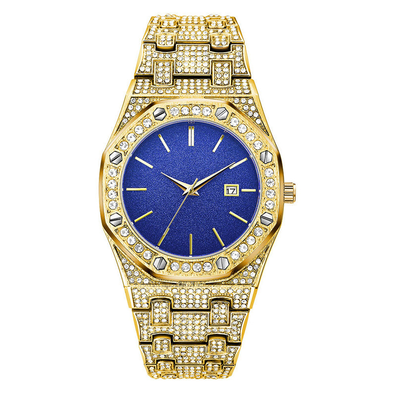 Hip Hop Männer Marke Voller Diamant Gold Datum Geschenke Uhr_voghion.com