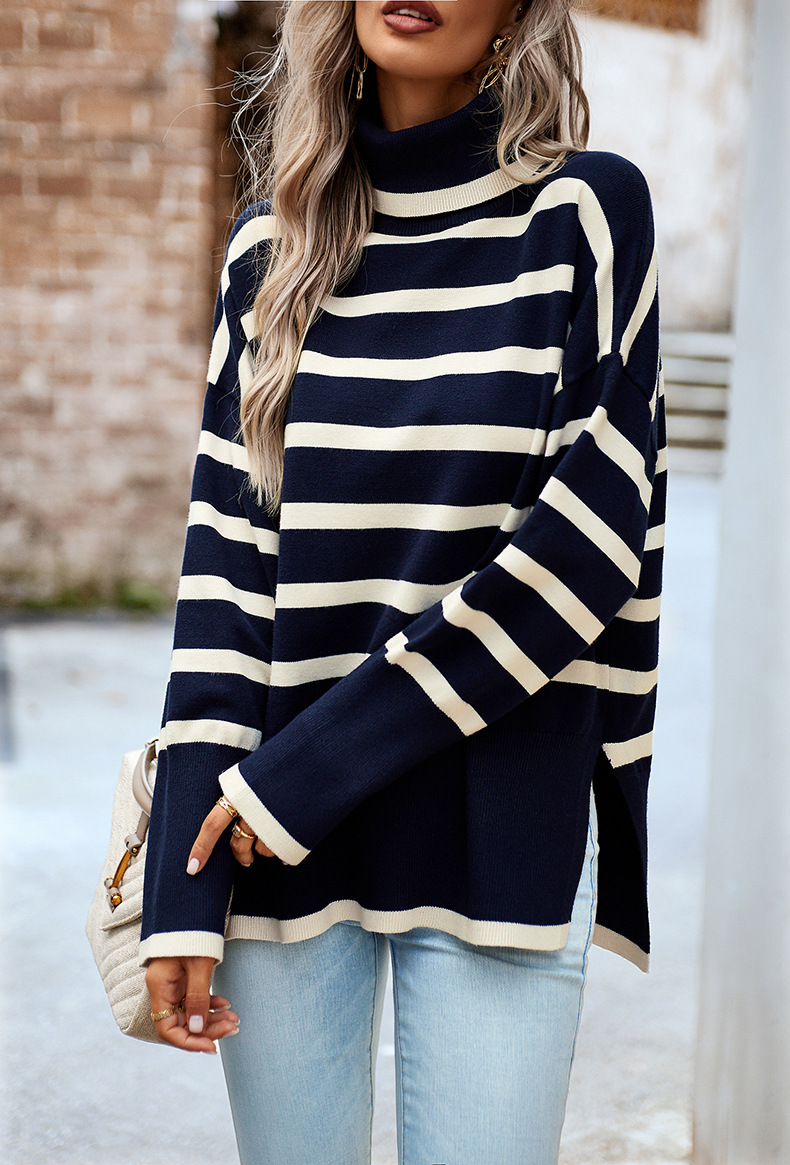 Women's striped turtleneck sweater for women_voghion.com