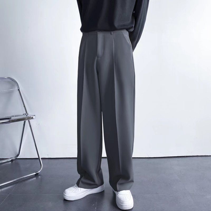 Men's Clothing Simple Classic Solid Color Trousers Drape Versatile Trousers Pleated Spring And Autumn Loose Trousers Korean Style Business_voghion.com