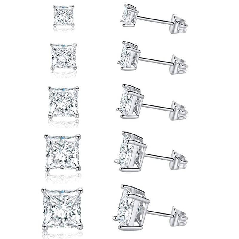 Orecchini da donna in argento sterling S925 con zirconi a quattro punte, eleganti dal design geometrico per l'uso quotidiano_voghion.com