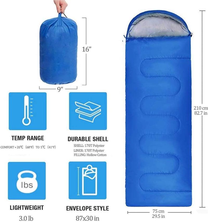 Umschlag mit Mützenschlafsack, Frühling, Sommer, Herbst, Outdoor-Reisetasche, Camping-Einzelschlafsack für Erwachsene, 210 x 75 cm, 5–20_voghion.com