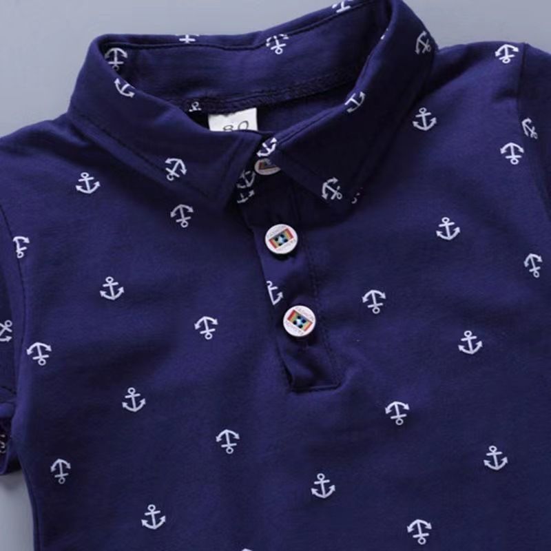 Sommer Kinder Poloshirt Kurzarm T-Shirt Reine Baumwolle Kleiner Junge Kinder Kleine Blumen Anker Kleinkind Top Hübscher_voghion.com