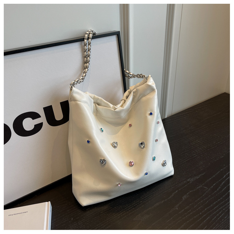 Chain Garbage Bag Bag Women's New Trendy Fashion Ladies Bag Shoulder Bag Color Diamond Tote Bag Large Capacity Bucket Bag_voghion.com