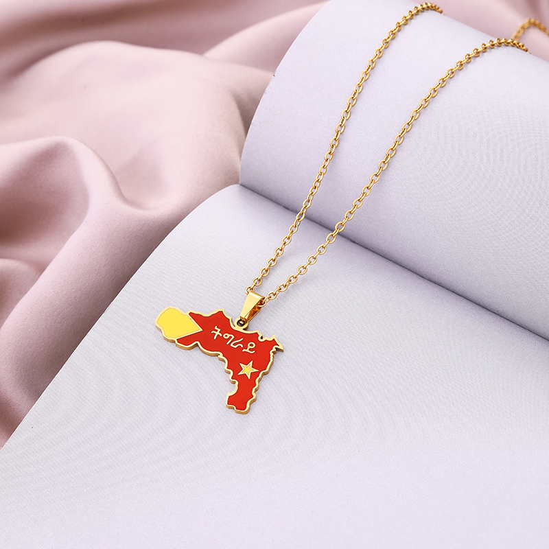 Nuova collana con ciondolo a forma di bandiera della mappa della regione del Tigray, in smalto, per donne e uomini, colore oro, per feste di compleanno, in acciaio inossidabile._voghion.com