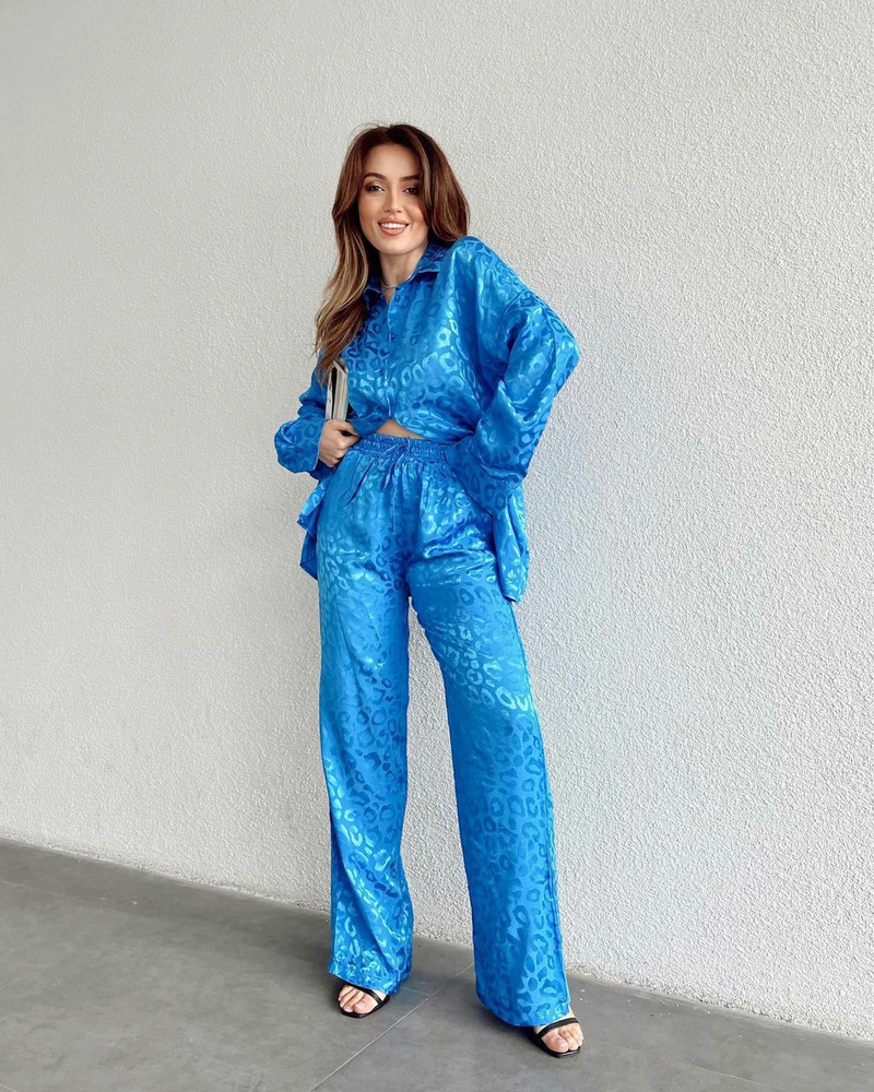 Chemise à manches longues imprimée léopard, avec taille élastique et pantalon ample, ensemble deux pièces, début d'automne_voghion.com
