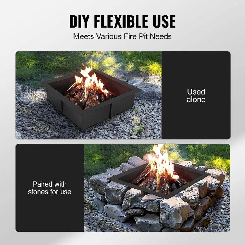 Square Campfire Ring Firepit 42x42 Pit Outer Ring Liner Fire DIY Steel In_voghion.com