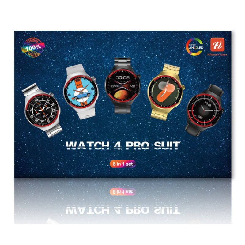 Nieuwe WATCH 4 PRO SUIT Grote ronde smartwatchset met draadloos opladen, 7 bandjes en een prachtige geschenkdoos_voghion.com