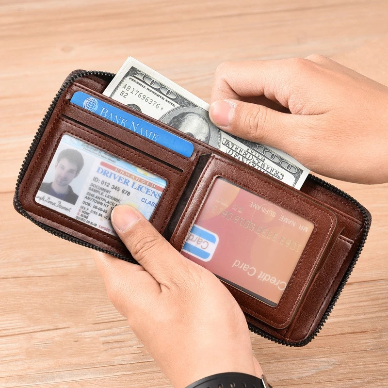 2021 moda masculina bolsa de moedas carteira rfid bloqueio homem carteira de couro com zíper titular do cartão de visita id saco de dinheiro carteira masculina_voghion.com