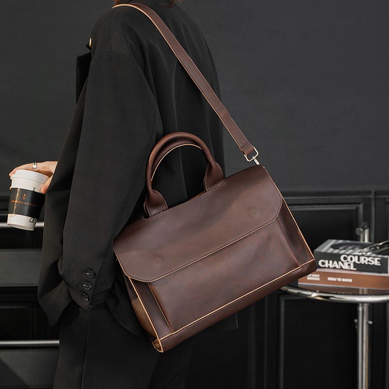 Retro simple handbag, new Korean version men's bag shoulder messenger bag, trendy business computer file bag_voghion.com