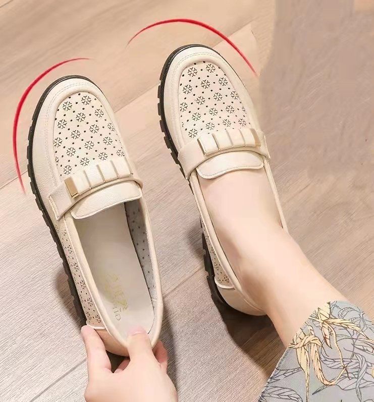 Scarpe da mamma, sandali medi, suola morbida, scarpe da donna in pelle, comode e traspiranti, singole, scarpe in morbida pelle con foro per la testa_voghion.com