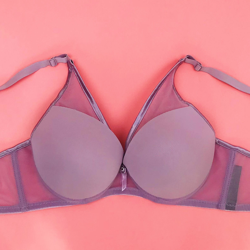 Sexy Pure Desire Mesh Atmungsaktive Schöne Rückenunterwäsche Damen Große Brust Enthüllung Kleine Brust Dicke Körbchen Push-up-BH Höschenset_voghion.com