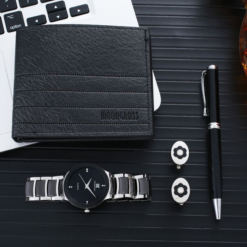 Men's Gift Exquisite Packaging Watch + Pen Wallet Fashionable Simple Combination Set_voghion.com