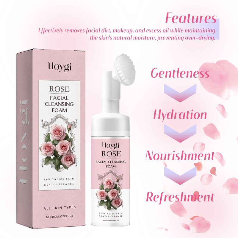 Hoygi Rose foam Oil Control Deep Cleansing Pore Delicate Brightening Firming Facial Cleanser_voghion.com