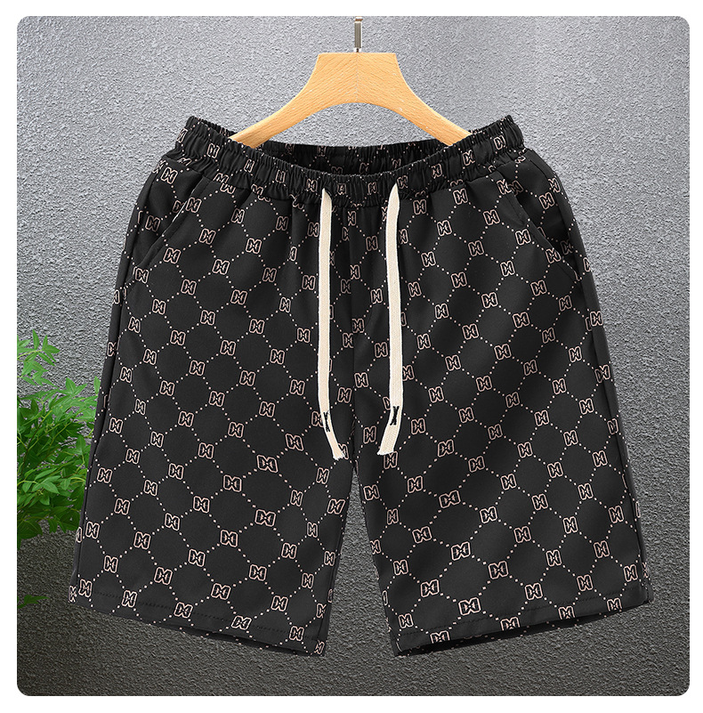 Shorts d'été pour hommes, pantalons imprimés en soie glacée, respirants, décontractés, vêtements de plage, de course, de sport, de basket-ball_voghion.com