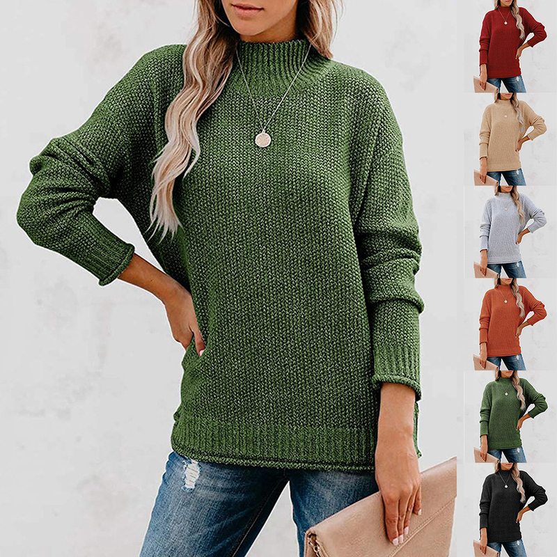 High Neck For Women, Solid Color Temperament, Commuting Knitted Top, 2024 Autumn/winter New Women's Sweater_voghion.com