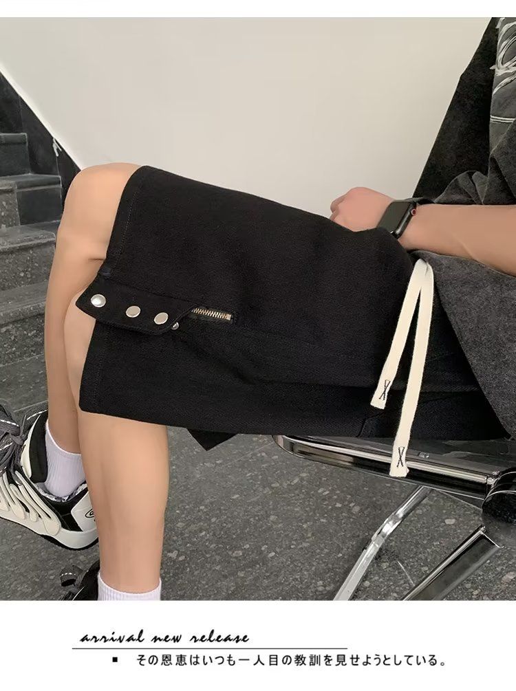 High street shorts, werkkleding voor heren in American Vibe-stijl, trendy merk met vijfkwart pijpen, stijlvol design, broek met rij knopen,_voghion.com