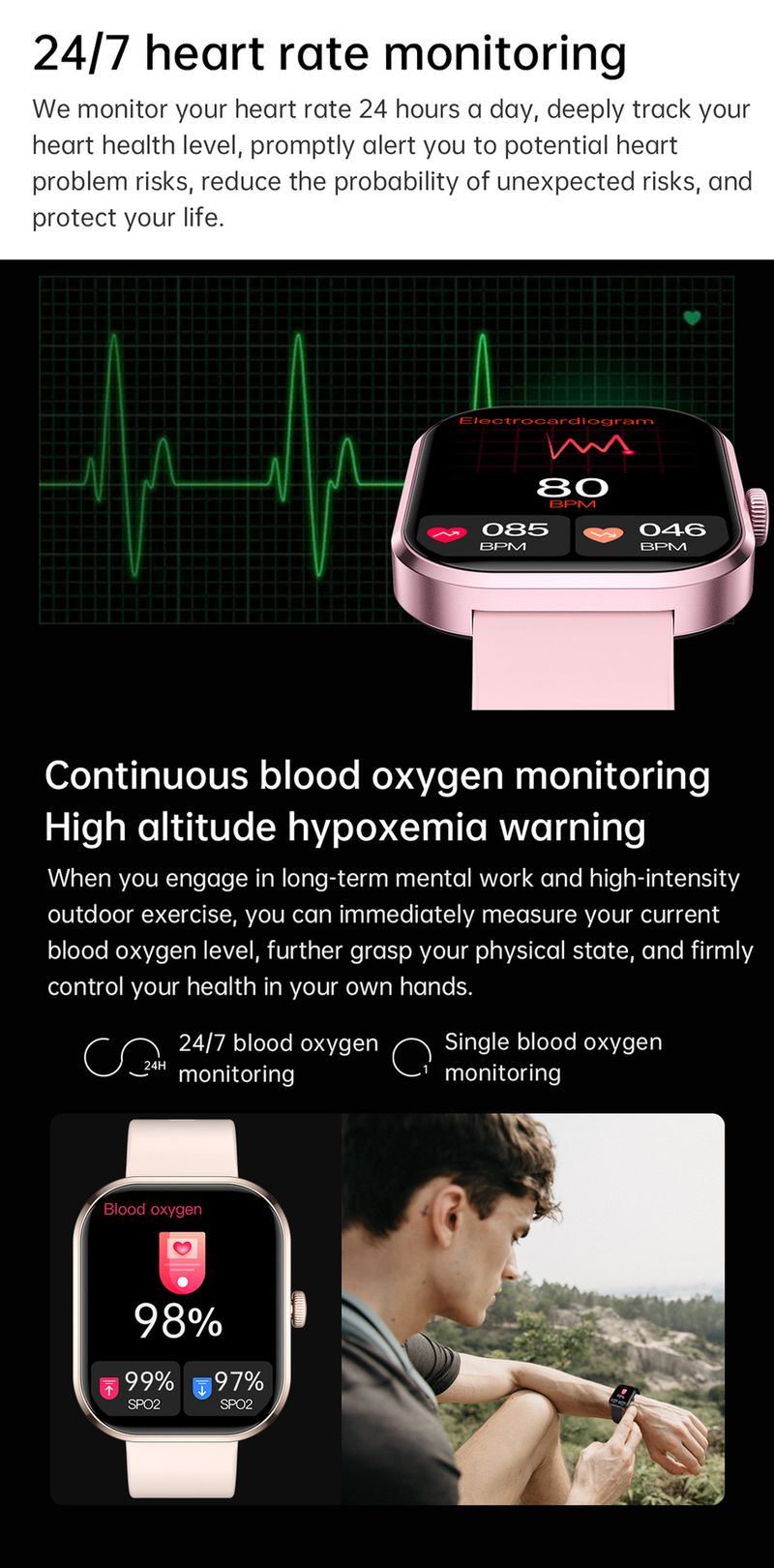 Smartwatch G21 con schermo grande da 2,01", chiamate Bluetooth, monitoraggio della frequenza cardiaca e dell'ossigeno nel sangue, fitness tracker per Android_voghion.com