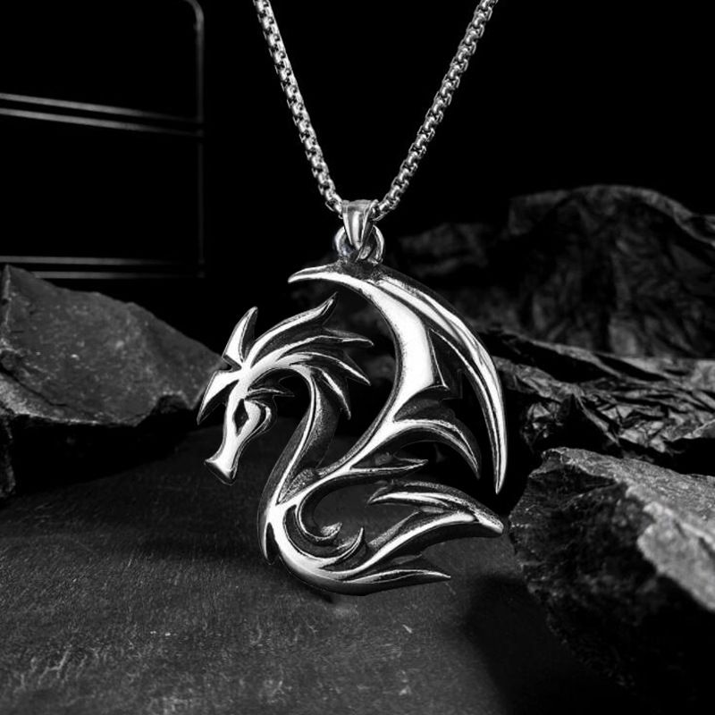 Necklace Men's Jewelry Fashion Exquisite Titanium Personalized Flying Dragon Pendant_voghion.com