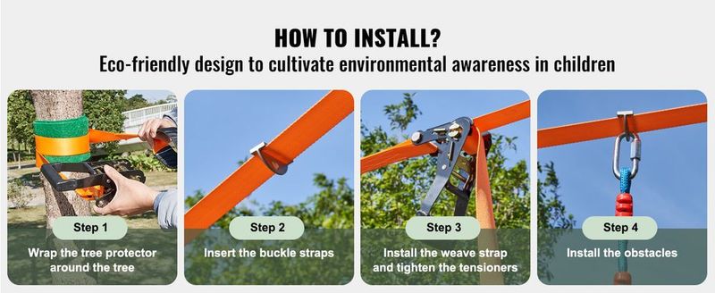 VEVOR Ninja Warrior Obstacle Course For Kids, 2 X 50 Ft Weatherproof Slacklines, 500lbs Weight Capacity Monkey Line, Outdoor Playset Equipment, Backyard Toys Training Equipment Set With 12 Obstacles_voghion.com