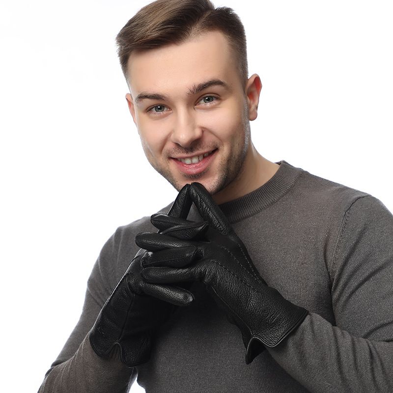 Herrenhandschuhe aus Wildlederwolle, Business, Outdoor, Fleece gefüttert, Herbst/Winter, warme Ziegenlederhandschuhe_voghion.com