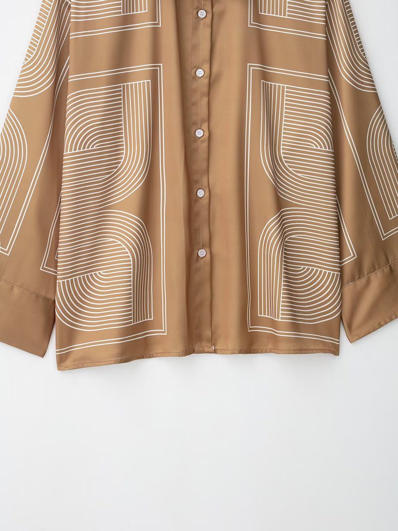 Geometric Print Women's Shirt & Casual Pants Set – Trendy Streetwear Outfit (XS-L) | Lightweight Polyester For Fall_voghion.com