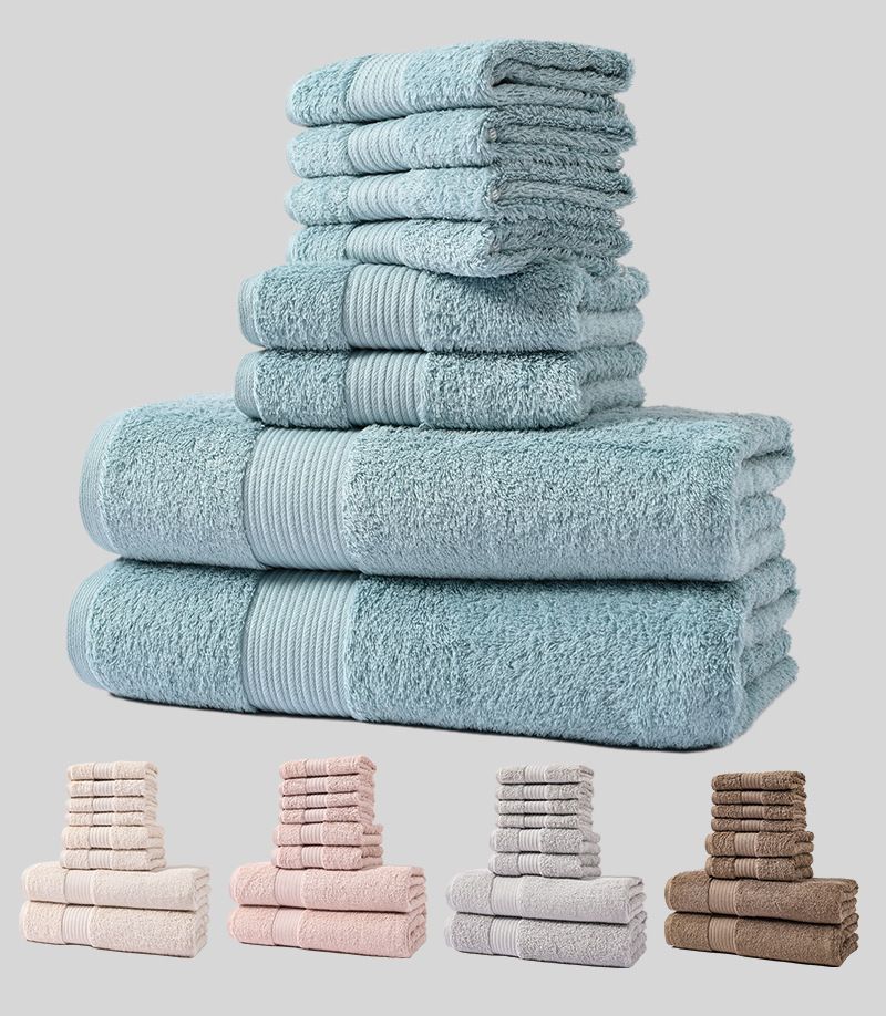 8-Piece Luxury Long-Staple Combed Cotton Towel Set - Class A Certified Extra Thick & Super Absorbent For Bath & Face Care_voghion.com