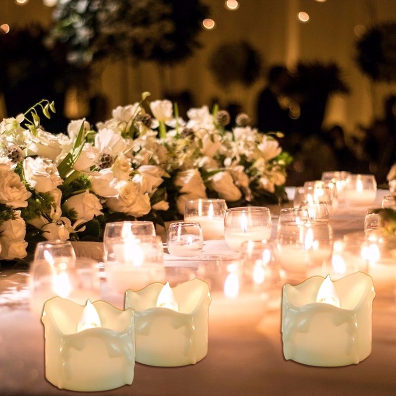 Bougies LED télécommandées – Effet scintillant et goutte d'eau pour anniversaires, mariages, Halloween et Noël (blanc chaud/froid/jaune, lot de 6)_voghion.com