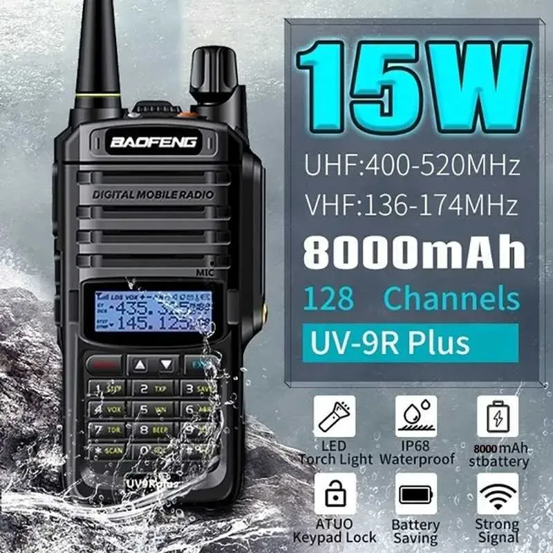 Lepsza jakość Baofeng UV-9R Plus 15W IP68 Wodoodporny krótkofalówka Dwuzakresowy 16 km dalekiego zasięgu przenośny nadajnik-odbiornik VHF/UHF CB Hunting_voghion.com