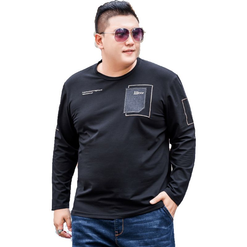 Großes Herren-T-Shirt mit Stickerei im Frühling und Herbst, Rundhalsausschnitt, dickes, bedrucktes Langarm-T-Shirt in Übergröße, Außenhandelskleidung für Herren_voghion.com