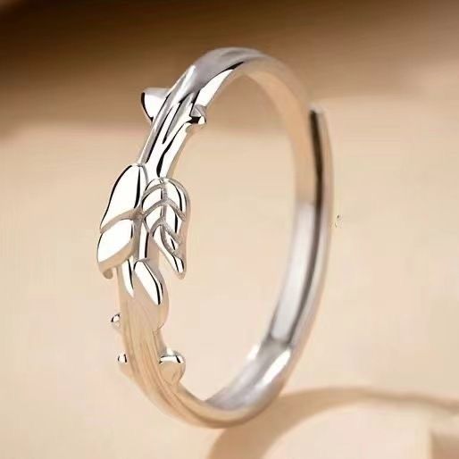 and Rose Pair Wheat Flower Couple Rings Fashion Simple Open Index Finger Ring_voghion.com