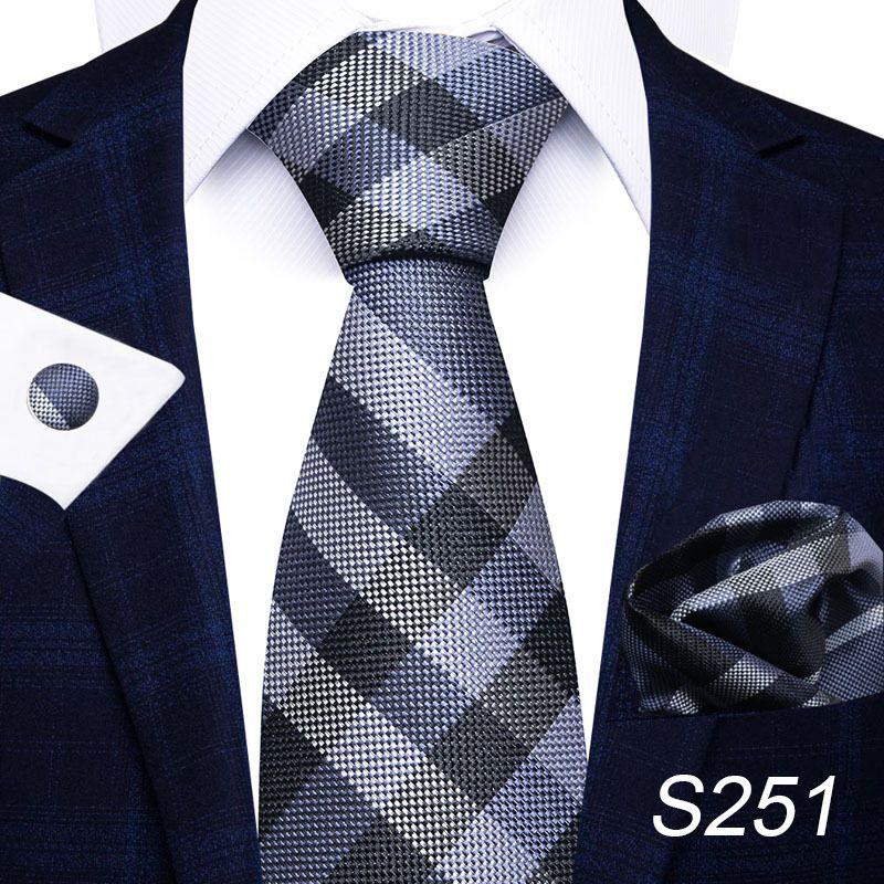 Corbata de seda de poliéster de alta calidad unisex para hombre, corbata formal de color sólido, bolsillo, toalla, gemelos, juego de jacquard_voghion.com