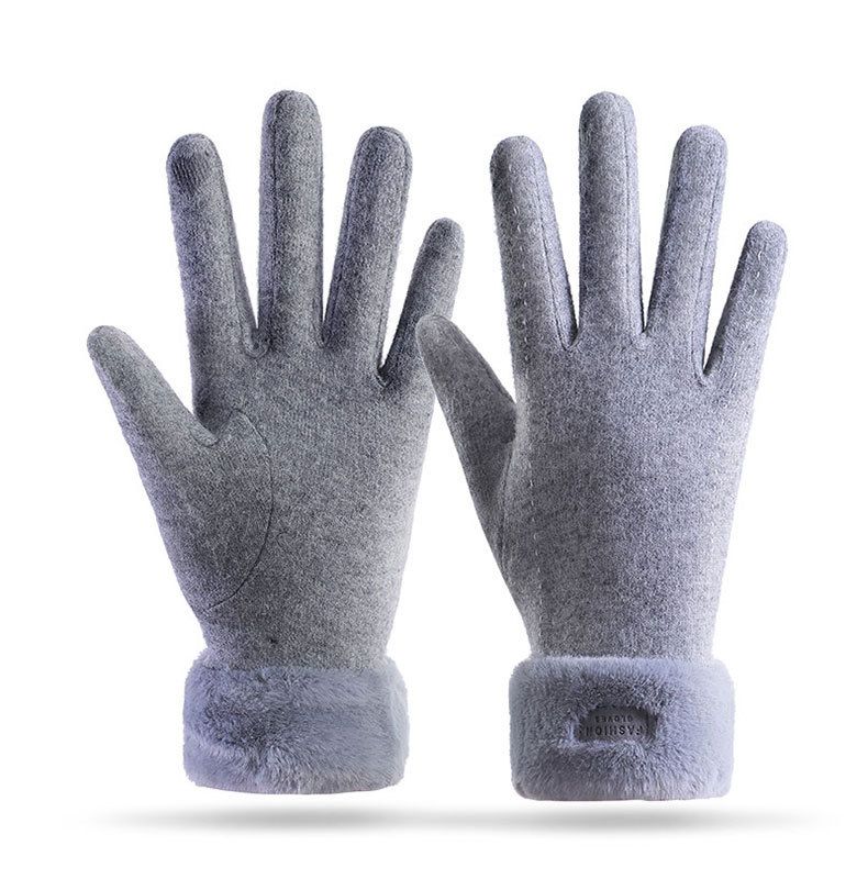 Women's Gloves Autumn And Winter Cashmere Gloves For Women With Rabbit Fur And Velvet, Finger Separated, Touch Screen, Cycling Windproof And Warm_voghion.com